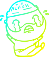 cold gradient line drawing of a cartoon bearded man crying png