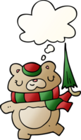 cartoon bear with umbrella with thought bubble in smooth gradient style png