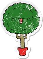 distressed sticker of a cartoon happy tree png