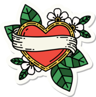 sticker van tatoeëren in traditioneel stijl van een hart en banier png