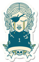 sticker of a crying elf rogue character with natural one D20 roll png