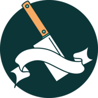 tattoo style icon with banner of a meat cleaver png