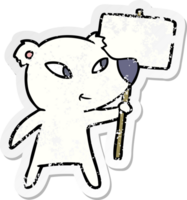 distressed sticker of a cute cartoon polar bear with protest sign png
