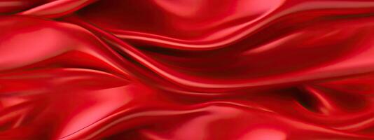 AI generated Seamless red silk satin fabric abstract background. Drapery fold crease wavy crumpled. Shiny glitter photo