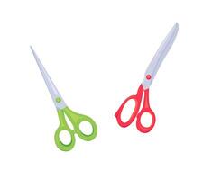 Set of cute scissors in cartoon style. Set of different colored scissors vector. Vector illustration of colored scissors of different shapes. Scissor icon in cartoon and flat style.