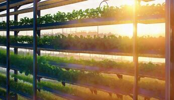 AI Generated The sunlight filters through the windows of a plantfilled greenhouse, casting tints and shades on the wood and metal structures photo