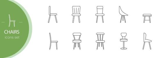 Chairs icons set. Linear, vector, isolated on white background. vector
