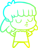 cold gradient line drawing of a cartoon indifferent woman png