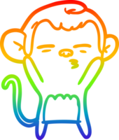 rainbow gradient line drawing of a cartoon suspicious monkey png