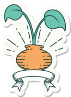 sticker of a tattoo style houseplant in vase png