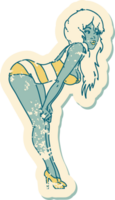 image emblématique de style tatouage autocollant en détresse d'une pin-up en maillot de bain png