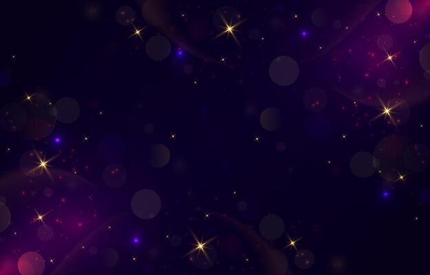 Blurred Bokeh Light on Dark Blue Background. Christmas and New Year Holidays Template. Abstract Glitter Defocused Blinking Stars and Sparks
