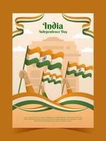 India independencia día póster con tricolor ondulado bandera vector