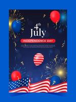 4th of July USA Independence Day Poster with American Flag vector