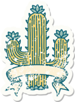 abgenutzter alter Aufkleber mit Banner eines Kaktus png