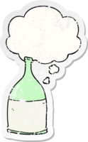 cartoon bottle with thought bubble as a distressed worn sticker png