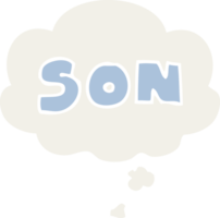 cartoon word son with thought bubble in retro style png