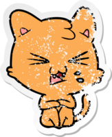 distressed sticker of a cartoon hissing cat png