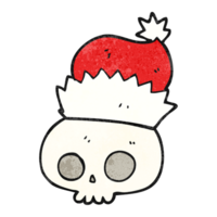 hand textured cartoon skull wearing christmas hat png