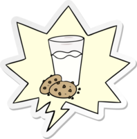 cartoon cookies and milk with speech bubble sticker png