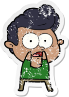 distressed sticker of a cartoon staring man png