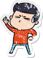 distressed sticker of a cartoon man sweating png