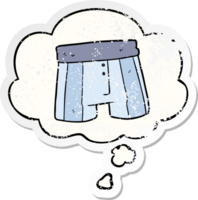 cartoon boxer shorts with thought bubble as a distressed worn sticker png