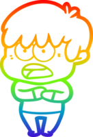 rainbow gradient line drawing of a worried cartoon boy png