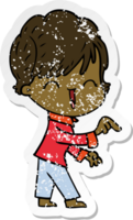 distressed sticker of a cartoon laughing woman png