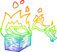 rainbow gradient line drawing of a burning money cartoon png