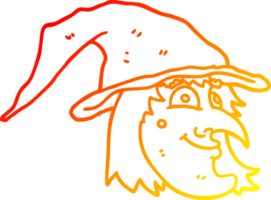 warm gradient line drawing of a cartoon happy witch png