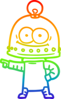 rainbow gradient line drawing of a happy carton robot with light bulb png