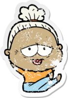 verontruste sticker van een cartoon gelukkige oude dame png