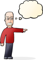 cartoon old man gesturing Get Out with thought bubble png