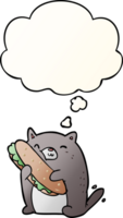 tecknad serie katt med smörgås med trodde bubbla i slät lutning stil png