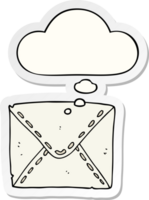 cartoon letter with thought bubble as a printed sticker png