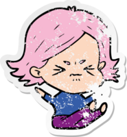 distressed sticker of a cartoon angry girl png