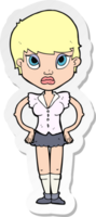 sticker of a cartoon annoyed girl png