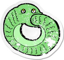 retro distressed sticker of a cartoon snake eating own tail png