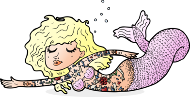 cartoon mermaid covered in tattoos png