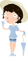 mulher de desenho animado com chapéu de verão acenando png