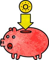 retro grunge texture cartoon of a piggy bank png