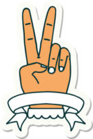 sticker of a peace two finger hand gesture with banner png