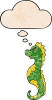 cartoon sea horse with thought bubble in grunge texture style png