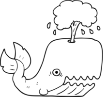 hand drawn black and white cartoon whale spouting water png