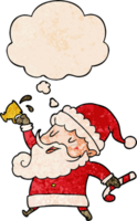 cartoon santa claus with hot cocoa with thought bubble in grunge texture style png
