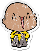 distressed sticker of a happy cartoon bald man png