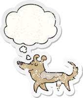 cartoon dog with thought bubble as a distressed worn sticker png