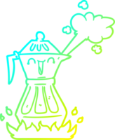 cold gradient line drawing of a cartoon coffee pot png