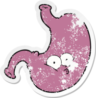 distressed sticker of a cartoon bloated stomach png